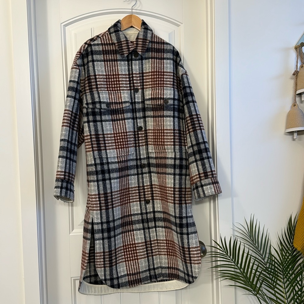 Zara Plaid Coat in Black, Gray, and Brown